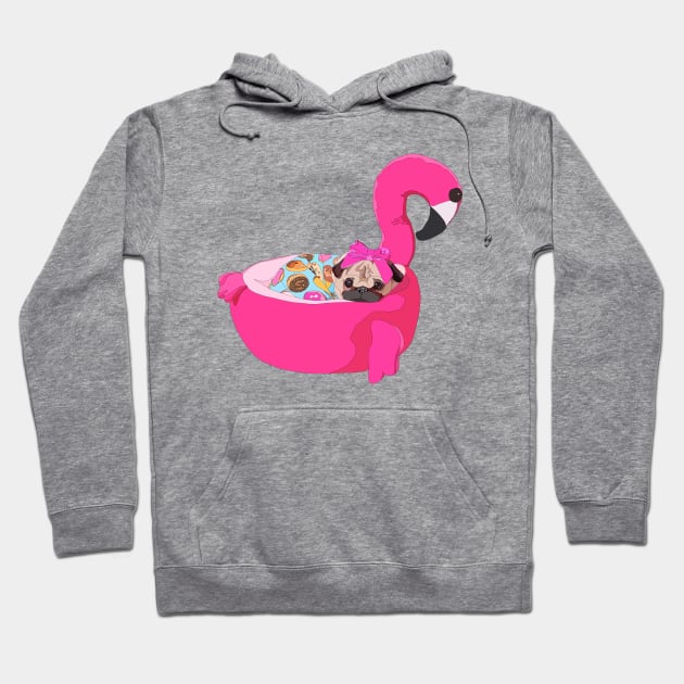 Cute Pug And Flamingo Hoodie by stripedbeetlee